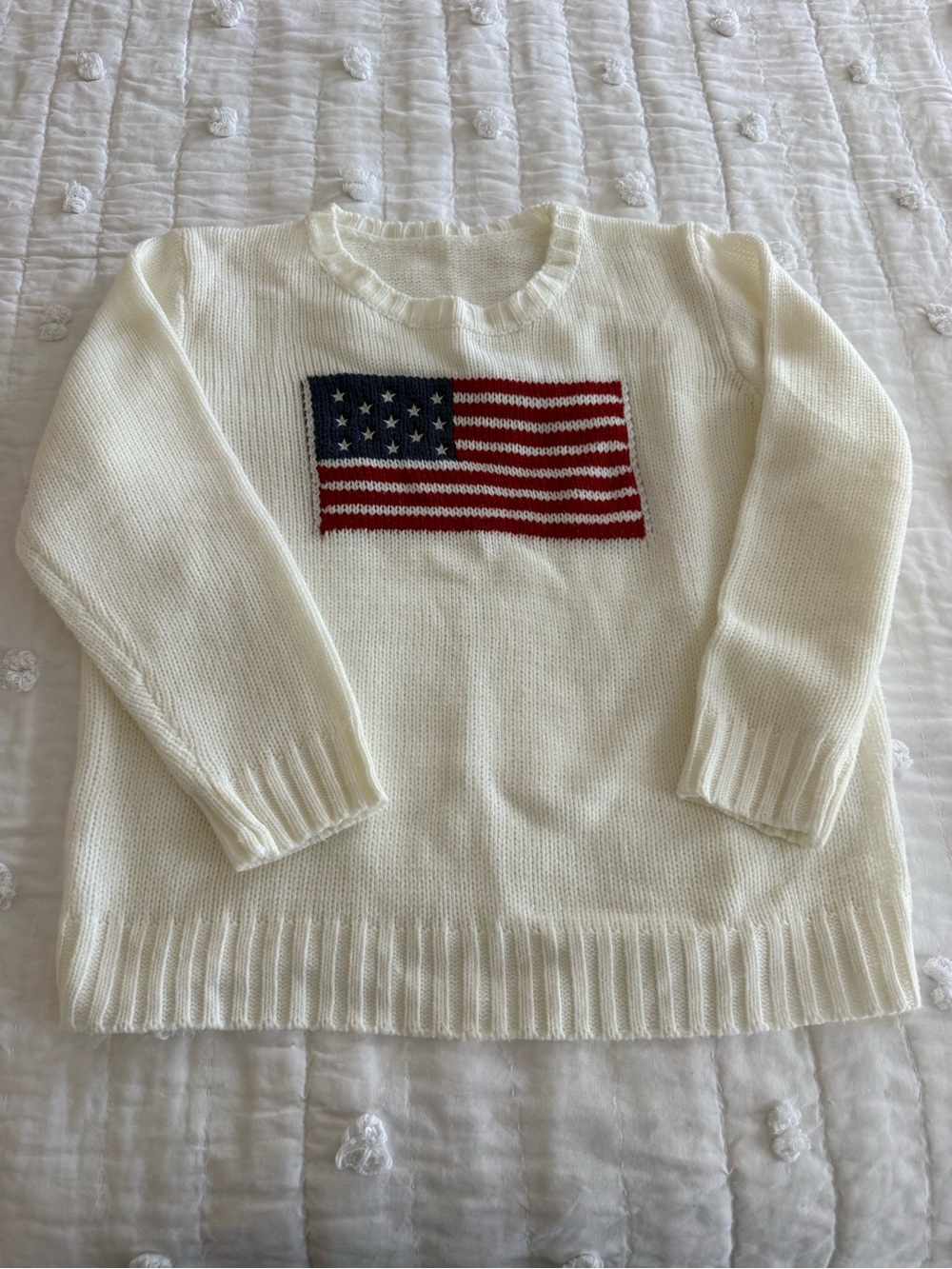 Cream Women's Crewneck Sweater with Flag Motif